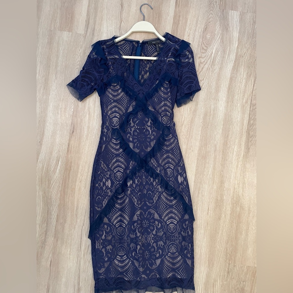 BCBGMaxAzria Navy Lace Midi Dress